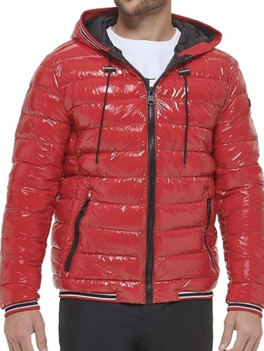 Calvin Klein Men's Hooded Red Super Shine Puffer Jacket - Size XL
